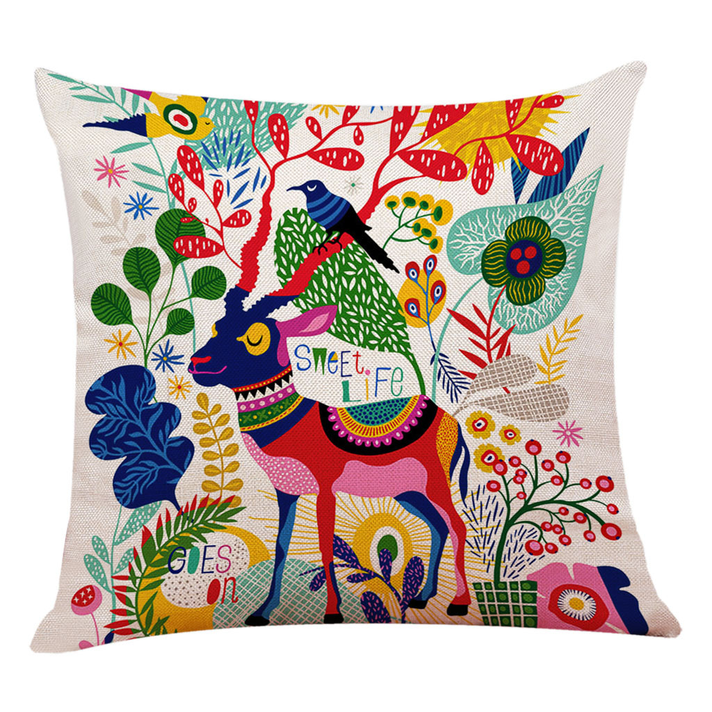 Romantic Flower Cotton Linen Throw Pillow Case Home Decor Waist Cushion Cover